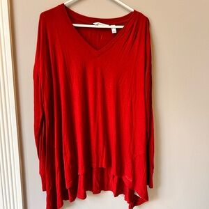 Peace Love World Vibrant Red V-Neck Tunic
